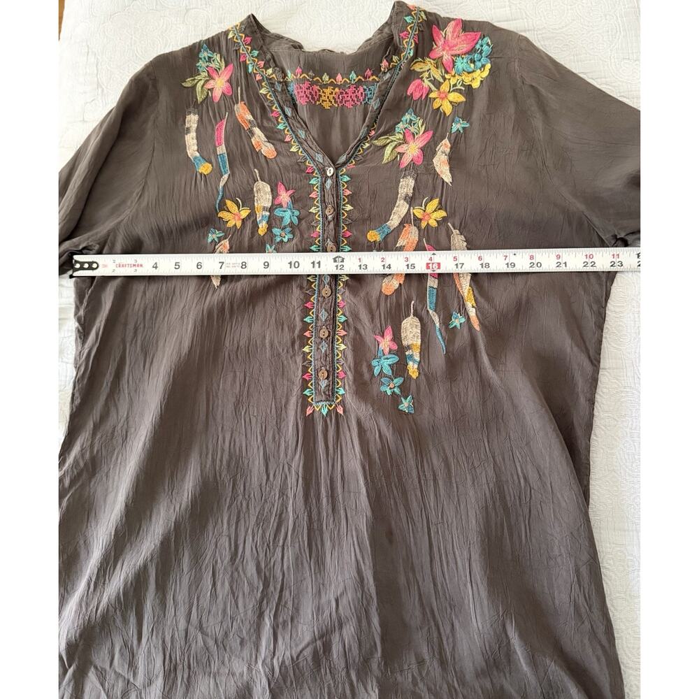 Johnny Was Tunic Shirt Dress Grey Feather Embroidered Pastel‎ Boho Sz XL - Picture 6 of 8